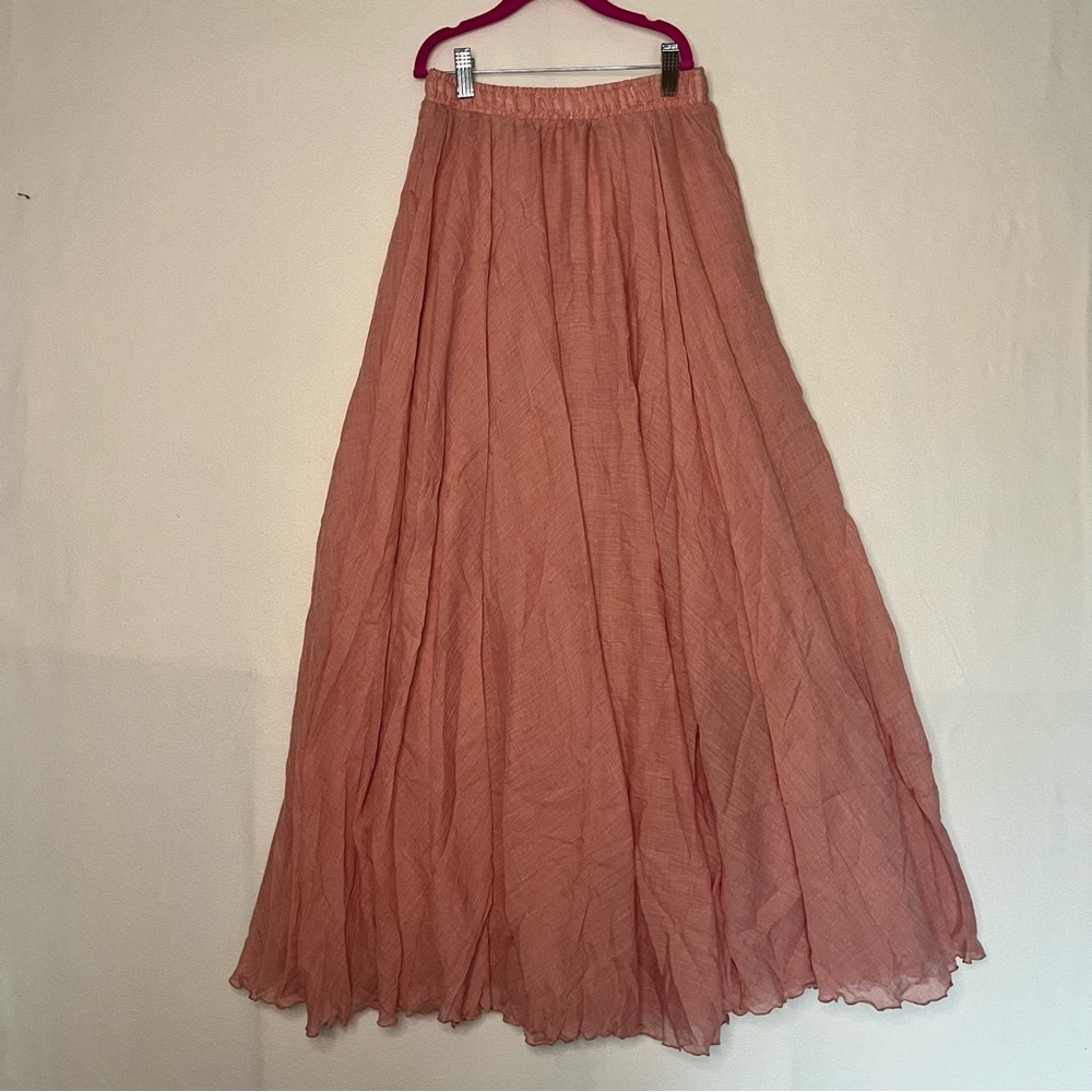 Buddha Trends Coral Pinkish A-Line Pleated Flare Casual Maxi Chiffon Skirt S-Med - Picture 9 of 9